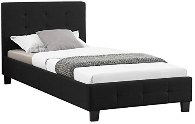 Eenpersoons gestoffeerd bed 90 x 200 cm - Modern designbed met lattenbodem - Zwarte textiel bekleding
