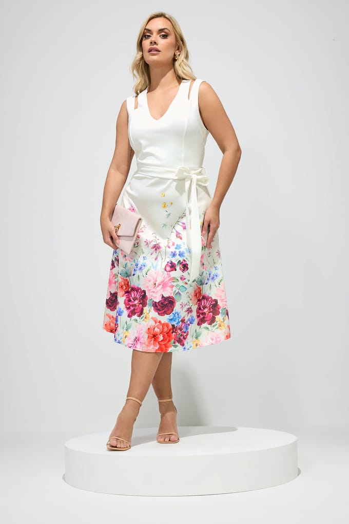 Yours London Witte Skaterjurk Met Bloemenprint Size 42