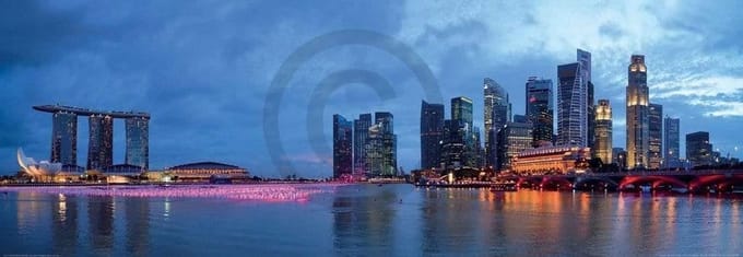 Kunstdruk Shutterstock - Panorama of Singapore 95x33cm