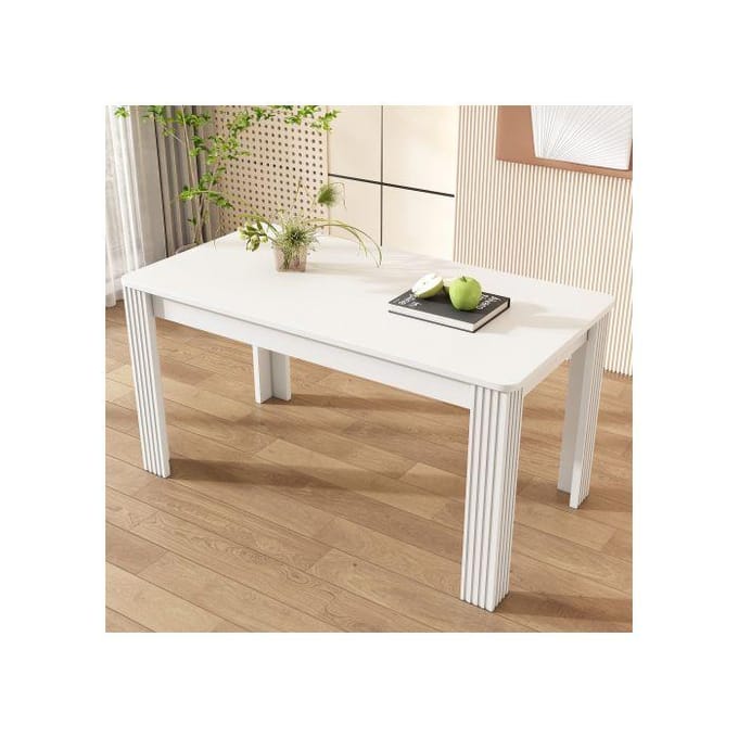 Table de salle à manger - MUVOE - À quatre pieds - Chêne massif - Rectangulaire - Blanche blanc