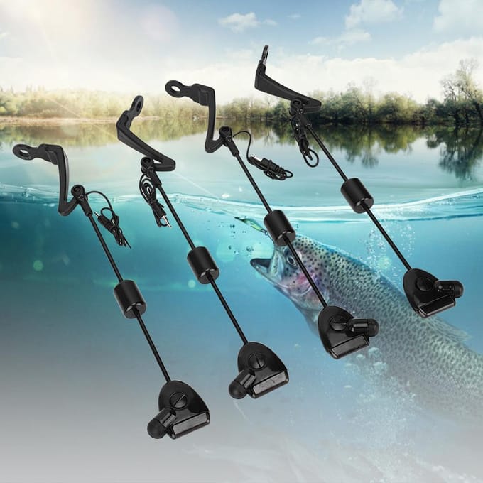 4 stuks Plastic Vissen Beetmelder Hangers Swinger Ketting Indicator Geluid & Licht Alert Vis black