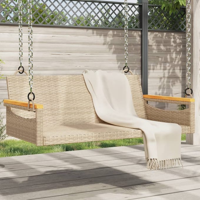 vidaXL - Schommelbank - 109x62x40 - cm - poly - rattan - beige