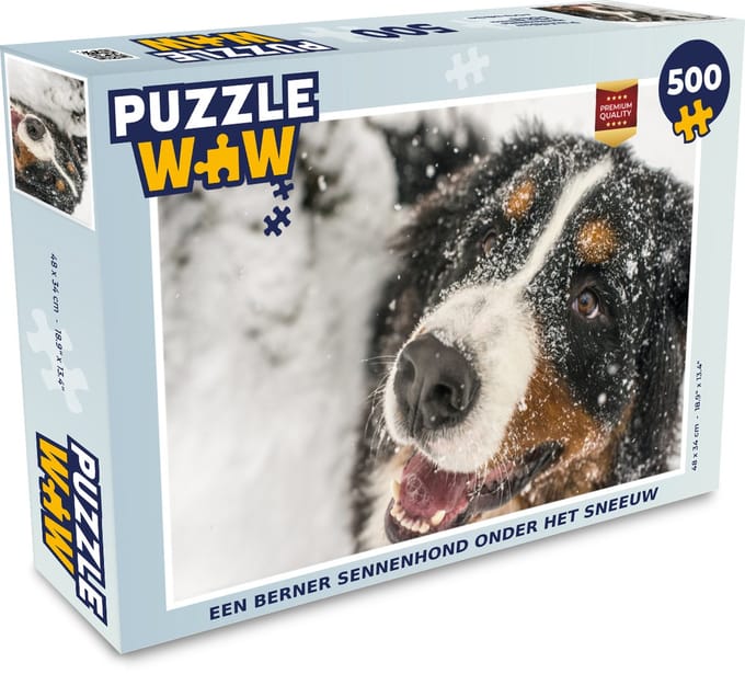 Puzzel Een Berner Sennenhond onder het sneeuw - Legpuzzel - Puzzel 500 stukjes