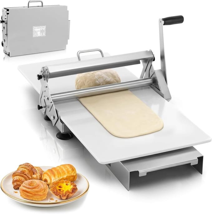 Deeg Sheeter - Deegroller Lamineermachine - Bakkerij Werk - Opvouwbaar Ontwerp - 0-25mm Instelbaar - Zilverkleurig