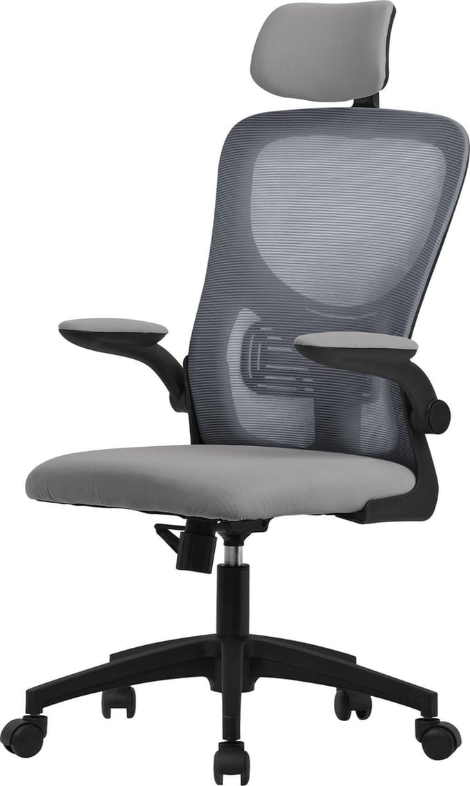 ML-Design ergonomische bureaustoel, grijs, gemaakt van mesh, stoel met verstelbare hoofdsteun armleuningen, lendensteun, computerstoel met schommelfunctie 360° draaibare stoel met wielen gaming stoel