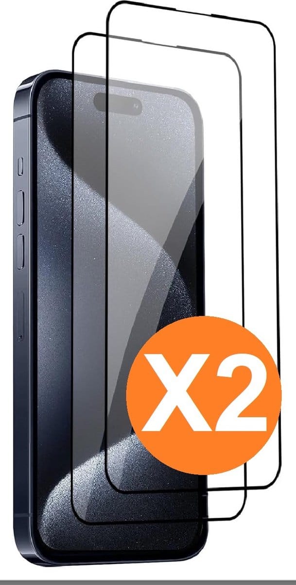 Screenprotector Geschikt voor iPhone 15 Pro Screenprotector Bescherm Glas Full Cover Zwart 2pack