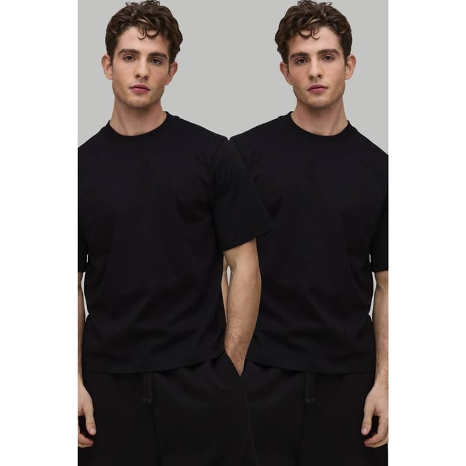 2 Pack Essential Regular Fit T-Shirt | Black | Size XL