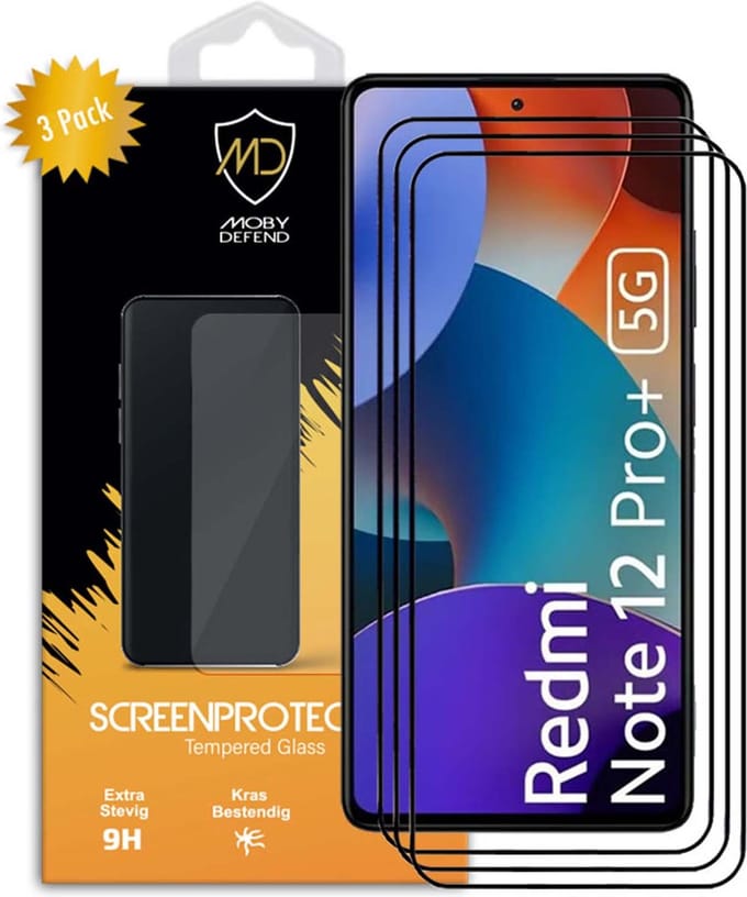 3-Pack MobyDefend Screenprotectors - Geschikt voor Xiaomi Redmi Note 12 Pro Plus 5G - Screensavers Met Zwarte Randen - Gehard Glas