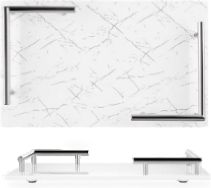 Melamine plateau - dienblad Marmer look 40x25cm - Wit-zilver