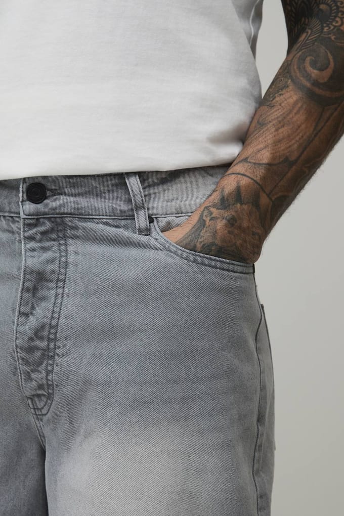 Tall Essential Longline Denim Jorts | Light Grey | Size 48