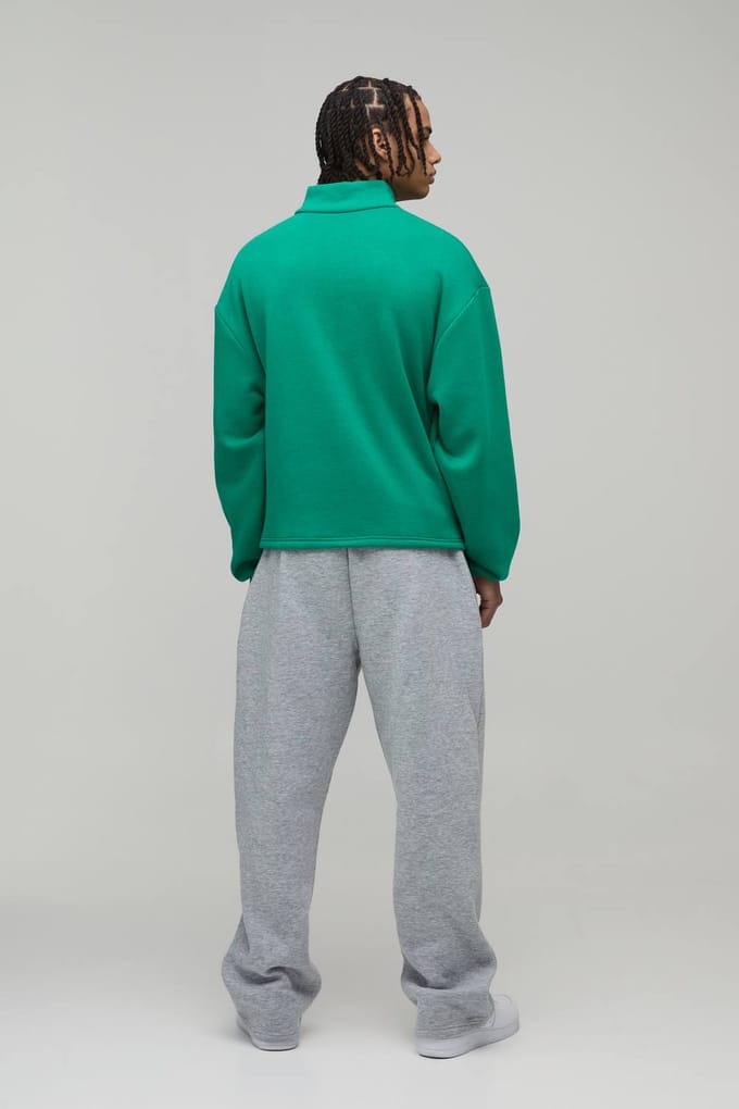 Oversized Boxy Official Man Quarter Zip Panel Sweatshirt | Forest | Size Small