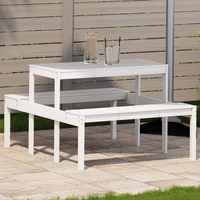 vidaXL Picknicktafel 110x134x75 cm massief grenenhout wit
