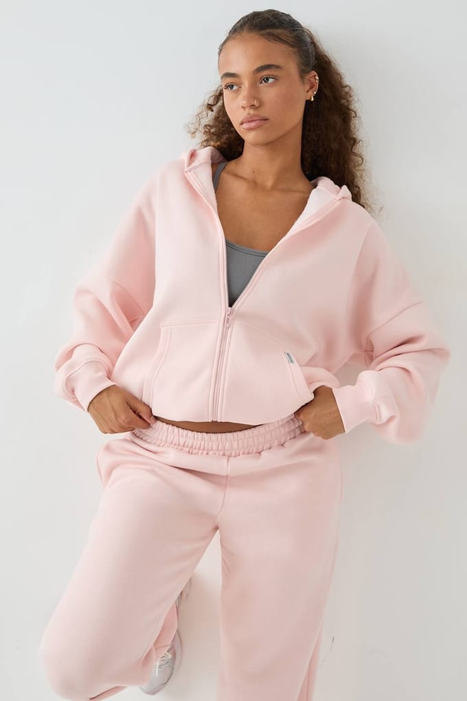 Dames DSGN Studio Oversized Zip Through Hoodie | Light Pink | Maat: Medium
