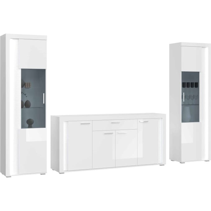 Dakraam woonkamercombinatie wit hoogglans MDF TZ Pasol grijs NB - 42x332x202cm