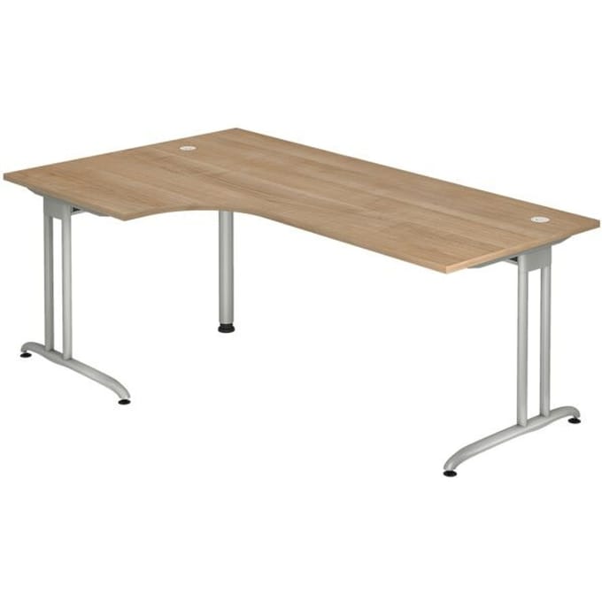 Hoekbureautafel 90° TARA, C-poot, rechthoek, B 2000 mm, notenhoutpatroon