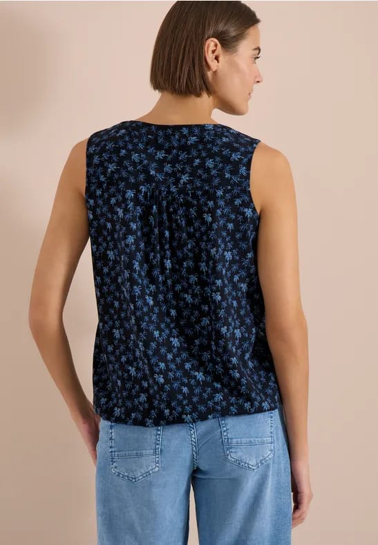 Blousetop met gespleten hals en palmboomprint