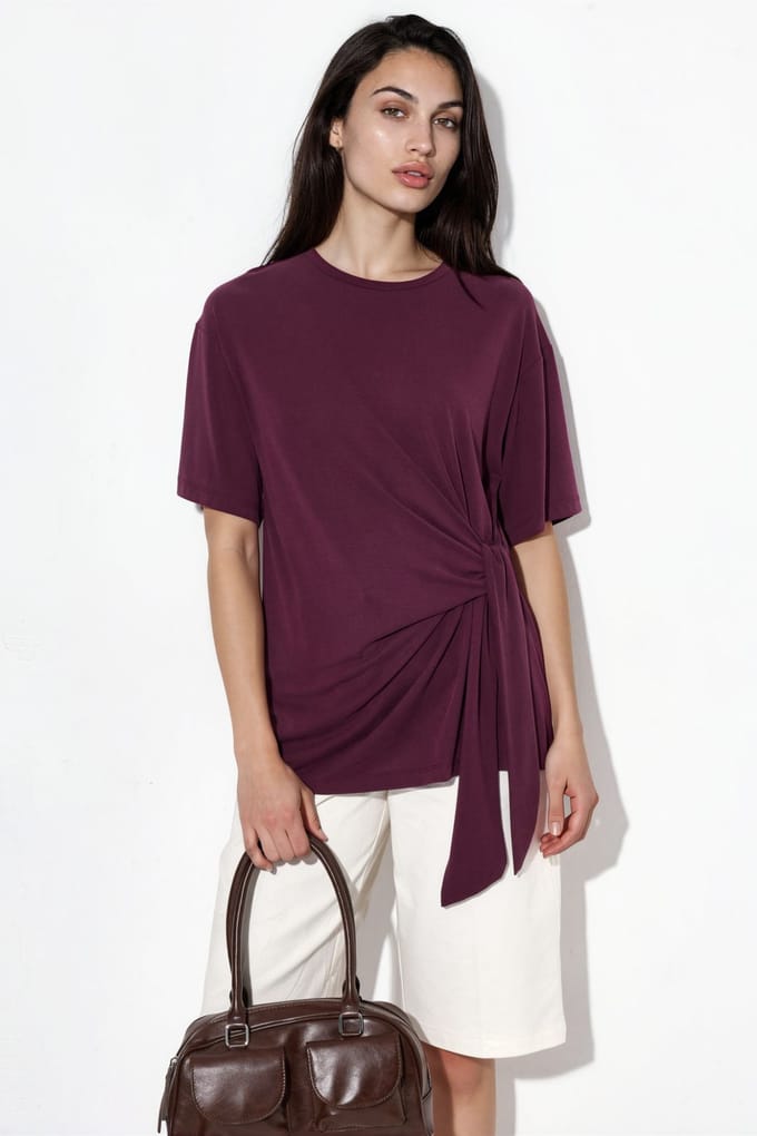 Losse Fit Crew Neck Modal Blouse met Strikdetail