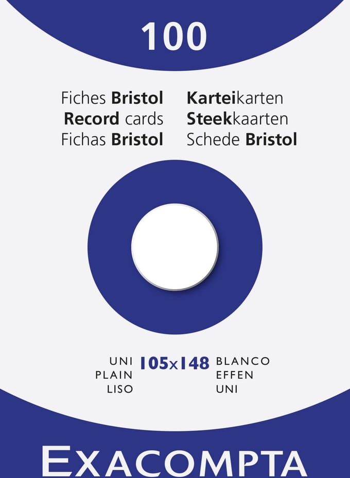 Exacompta 10x etui 100 steekkaarten bristol - effen niet geperforeerd 105x148mm - Wit - 13309E