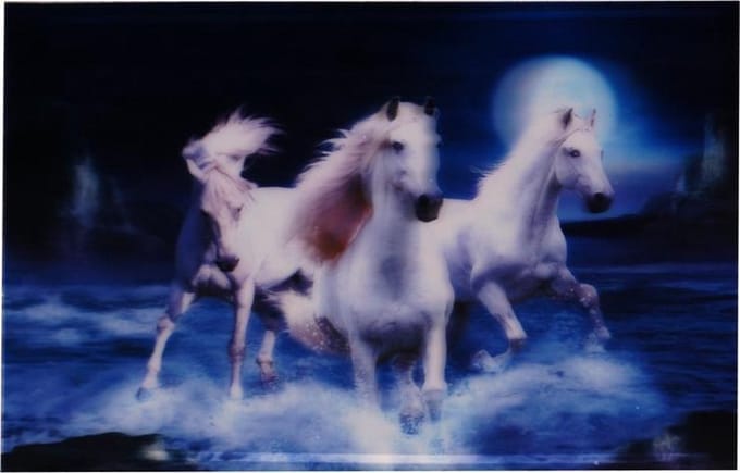 S.Y.W Poster - Witte Paarden In De Zee - Wit