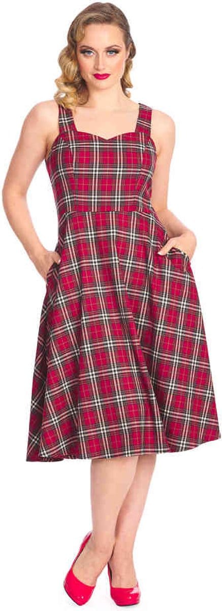 Banned - Winter Check Flare jurk - M - Rood