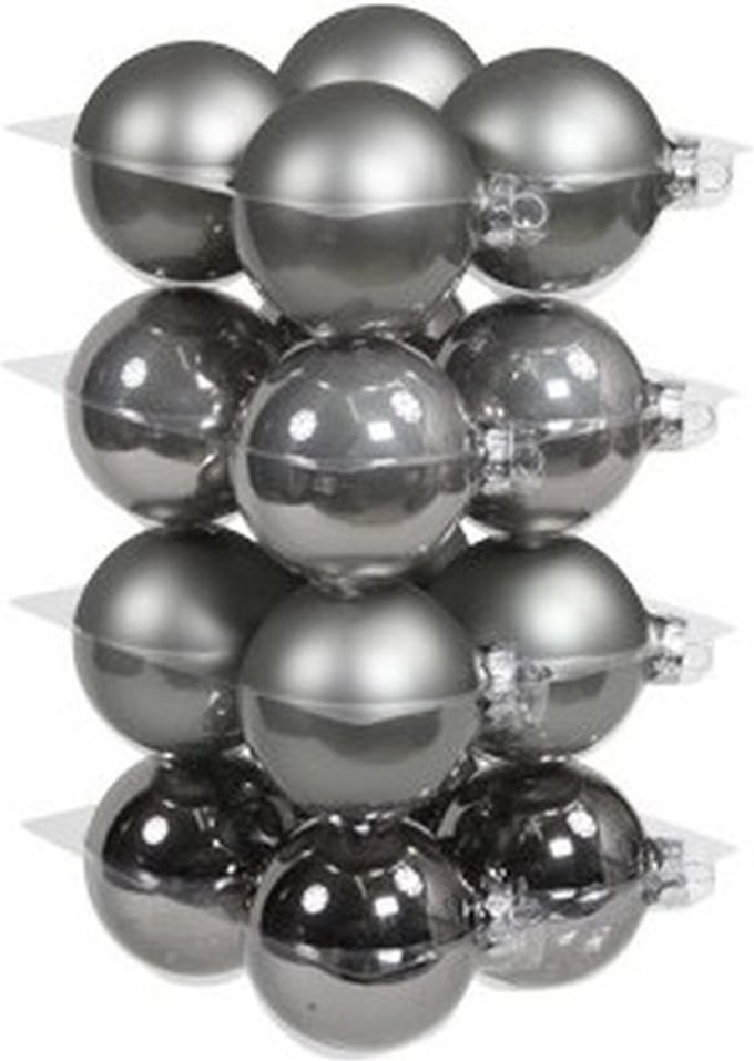 Othmar Decorations Kerstballen - 16x st - titanium grijs tinten - D8 cm - glas - kerstversiering