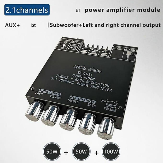 2.1-kanaals BT-audioversterkermodule AUX BT5.0 Audio-ingang Subwoofer linker- en rechterkanaal veelkleurig