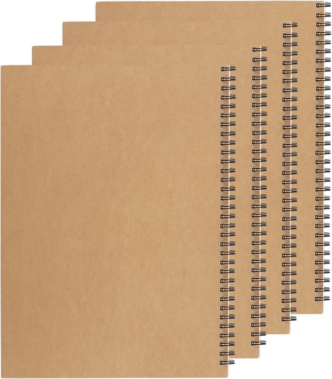 Set van 4 A4 Spiral Notebooks met Geruit Papier - Ideaal voor Notities, Studeren en Schetsen