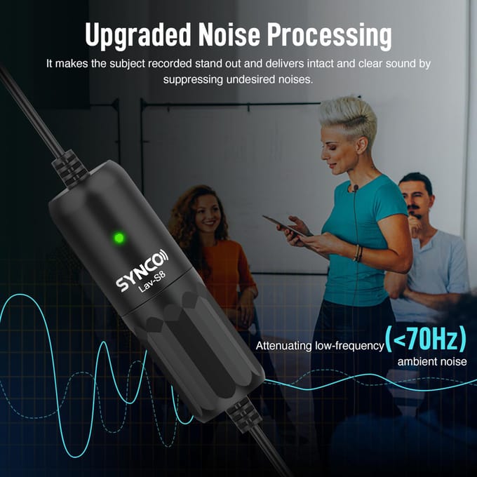 SYNCO Lav-S8 Professionele Lavalier Microfoon Clip-on Omnidirectionele Reversmicrofoon Ruisonderdrukking zwart