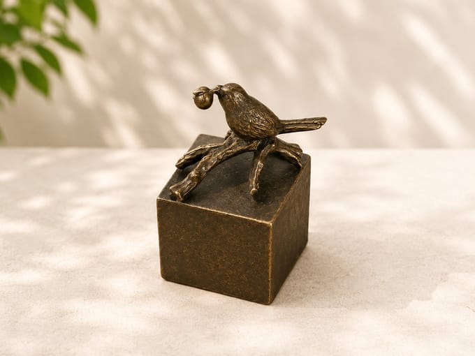 BRONZEN MINI URN/ VOGEL / ASURN/ GEDENK / GRAFDECORATIE