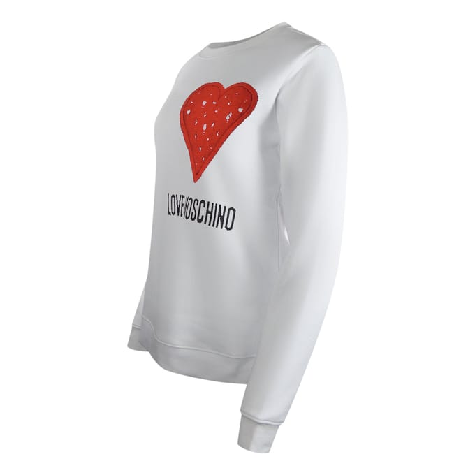 Love Moschino Large Red Heart Logo White Sweatshirt