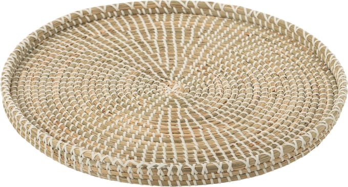 J-Line plateau Rond - zeegras/kunststof - naturel/wit