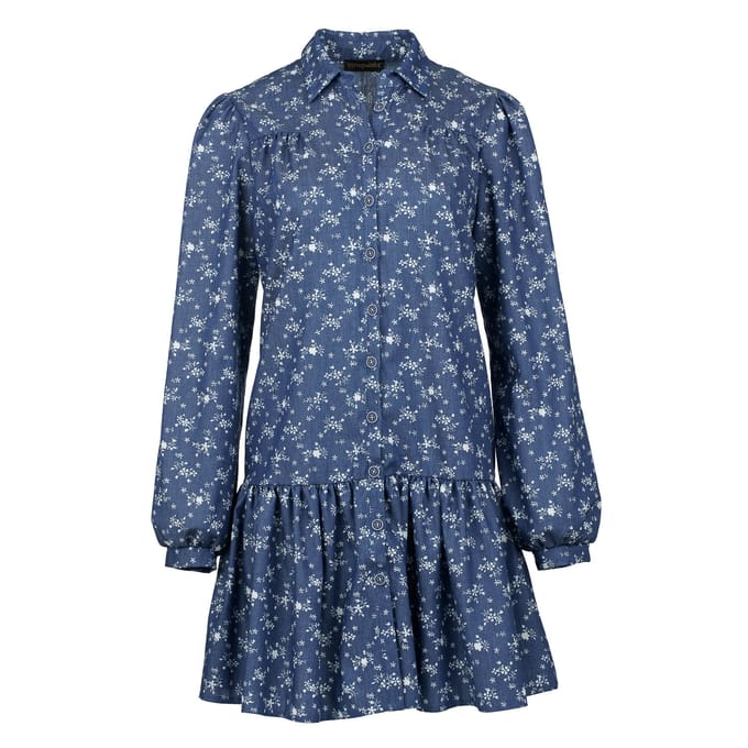Indigo bloemenjurk met knopen