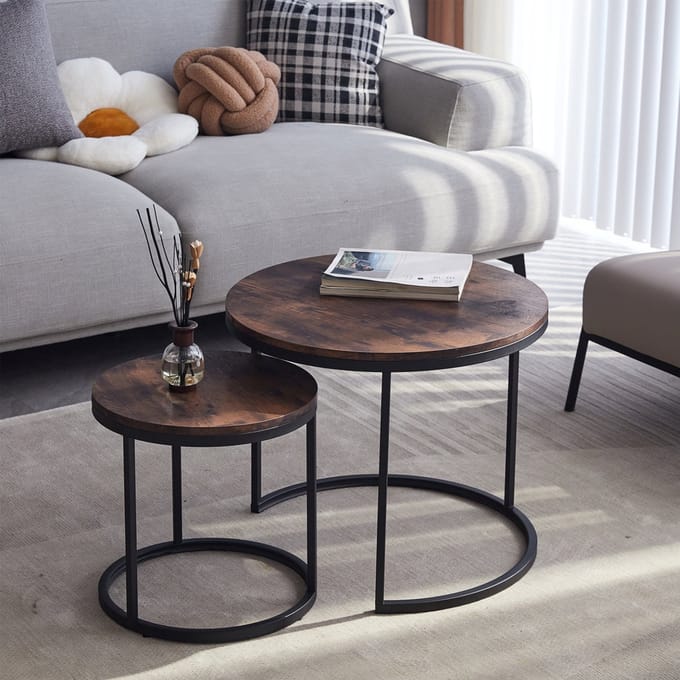 Salontafel - Set van 2 - Rond - 60/40cm - Landelijk - Bruin