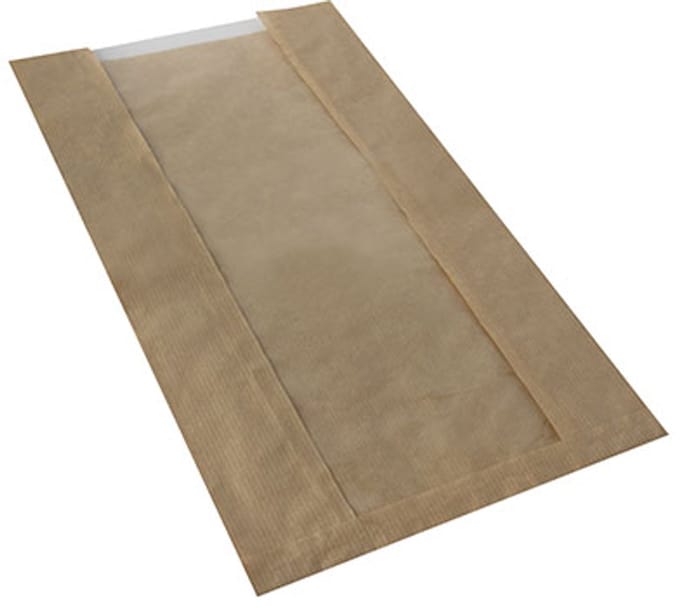 1000 Broodzakken met PLA venster pure 38 cm x 20 cm x 9 cm bruin