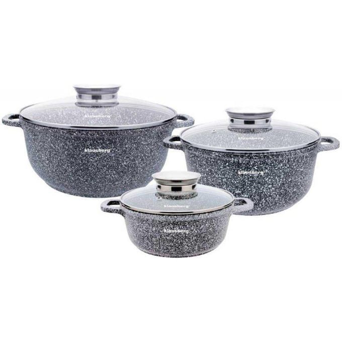 Klausberg 7533 - pannenset - Keramisch - marmer - met aromaknop - 20/24/28 cm