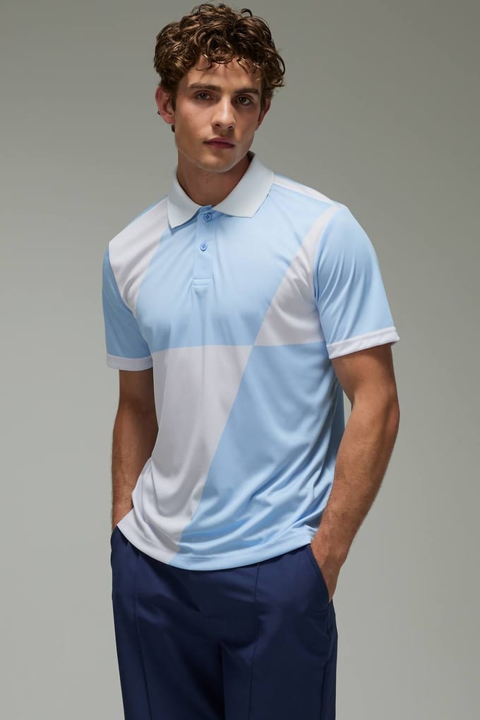 Actieve Regular Fit Grote Ruit Golf Polo | Light Blue | Size Medium