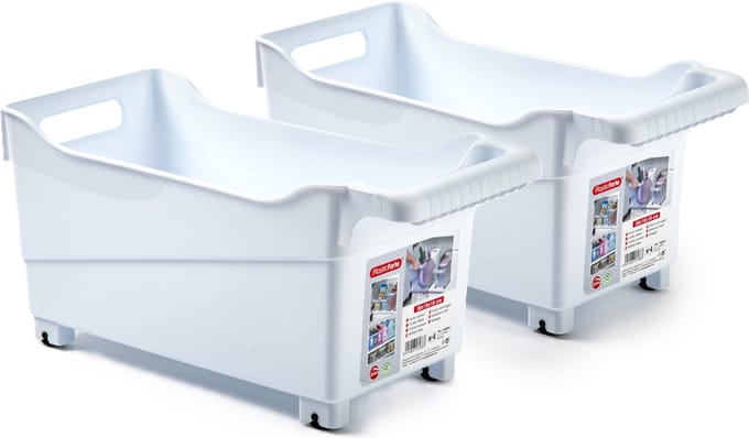 Plasticforte opberg Trolley Container - 2x - wit - wieltjes - L38 x B18 x H18 cm - kunststof
