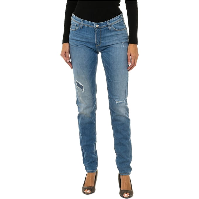 Damesbroek met lang versleten en gescheurd denimeffect 3Y5J28-5D0UZ