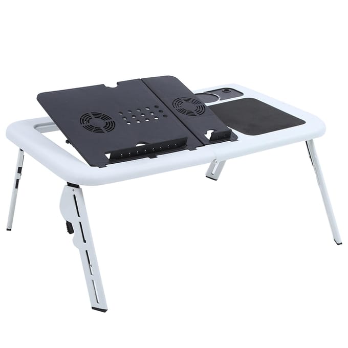 Ordinateur Portable PC Bloc-notes Pliable Portable Lit de Voiture Canapé Bureau Support Table Plateau Ventilateur Refroidissant blanc