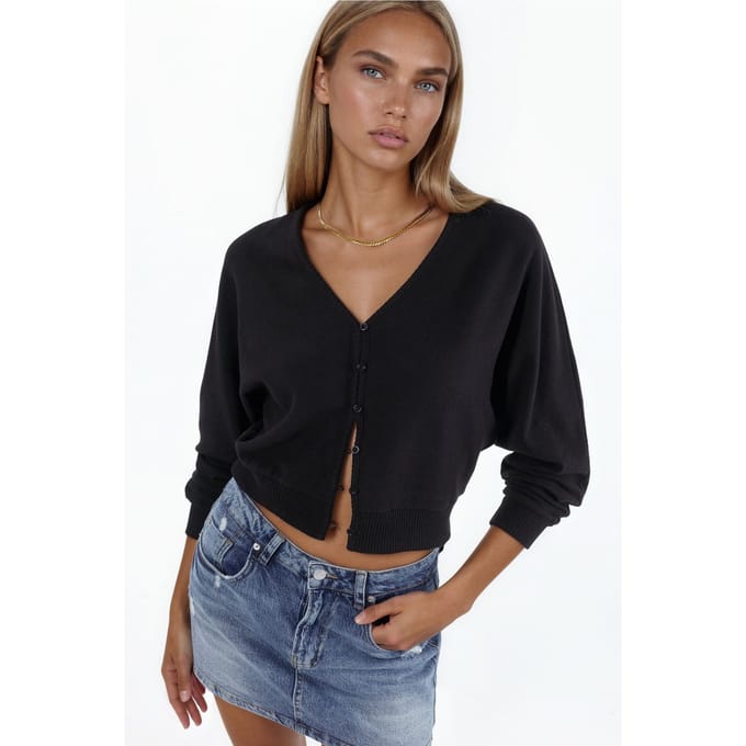 V-hals Geribbelde Korte Cardigan