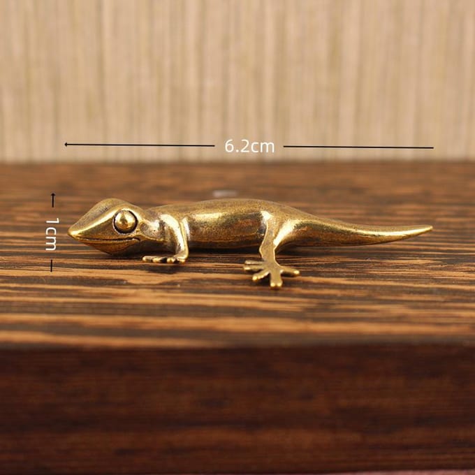 Figurine Lézard Gecko en Laiton - Mini Statues de Reptiles Pour Décoration de Bureau Objets de Collection brown