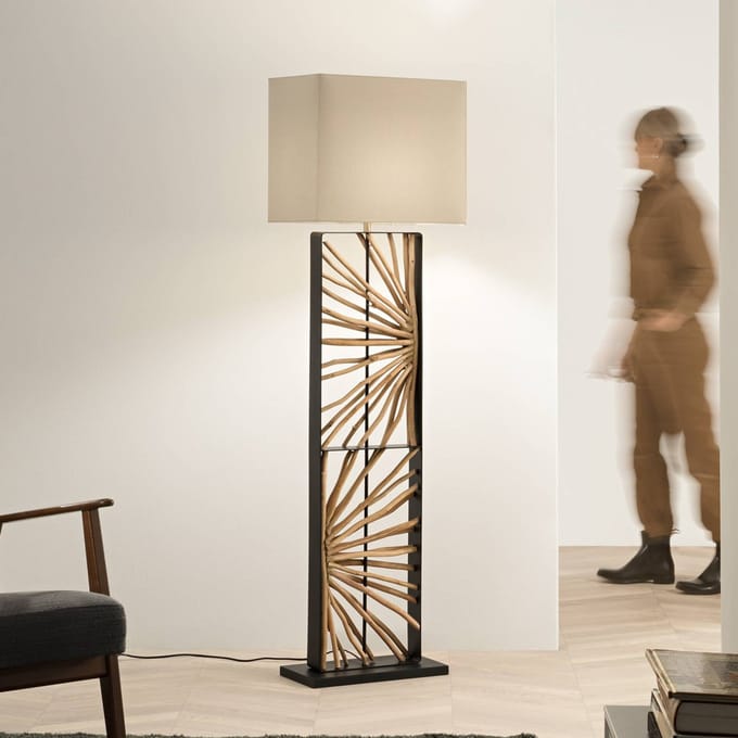 Luce Ambiente Design Vloerlamp ETHERNAL zwart/hout/wit Hoogte 165 cm Hout/stof