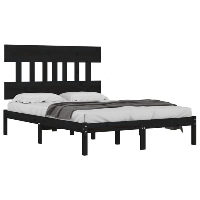 vidaXL - Bedframe - massief - hout - zwart - 200x200 - cm