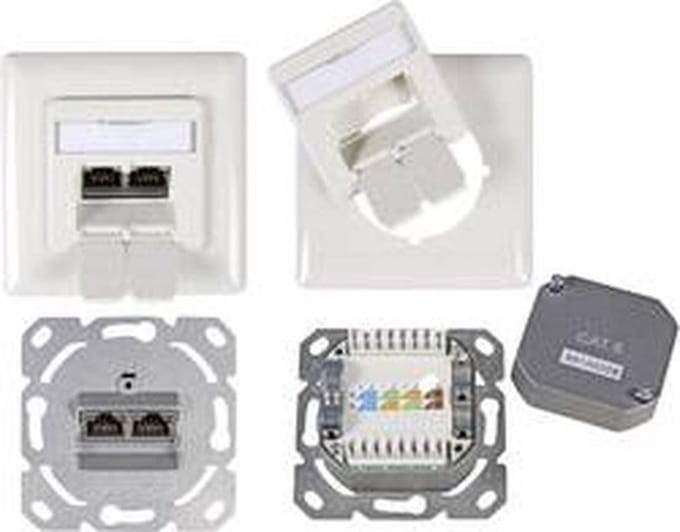 Wandcontactdoos CAT6 inbouw afgeschermd 2 x RJ45 40° draaibaar wit