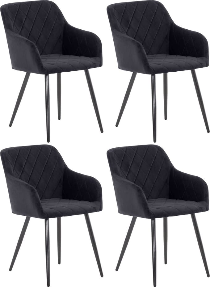 CLP Shila Set van 4 Eetkamerstoelen zwart Fluweel