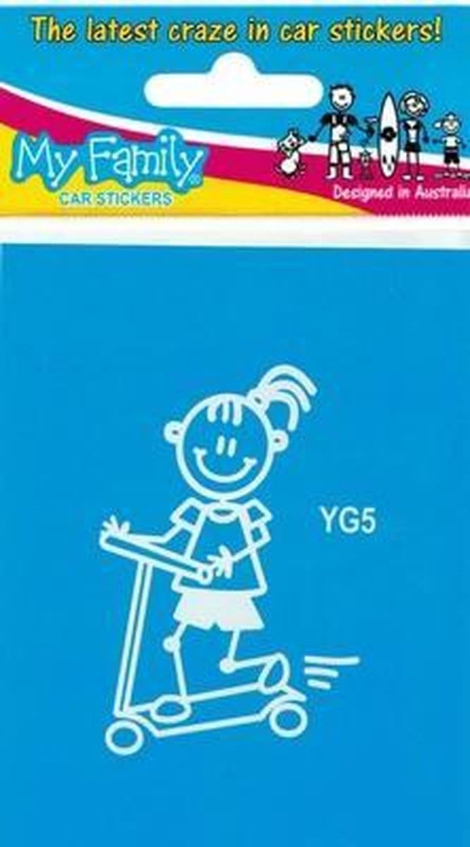 Meisje met step - autosticker - wit - 6,5 cm hoog