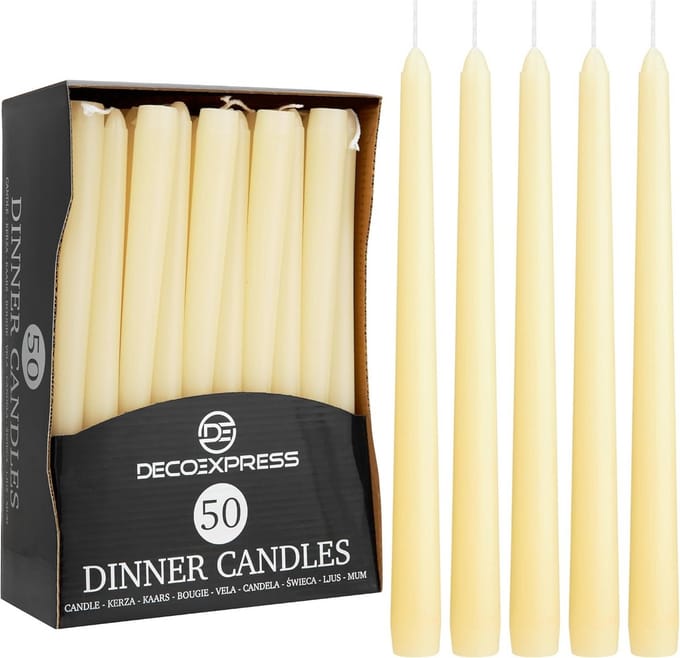 Taper Candles Pack of 10, 15 or 50 - Drip-Free, Long Lasting, Unscented Dinner Candles - Elegant Home Decor