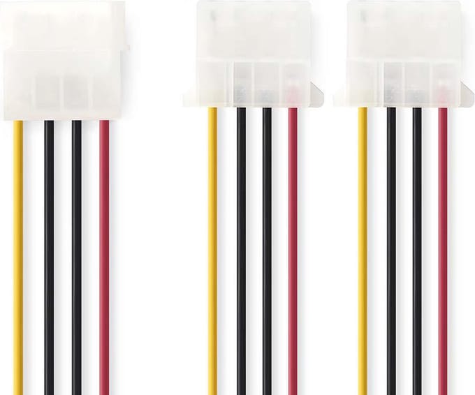 Nedis Interne Voedingskabel - Molex Male - 2x Molex Female - Verguld - 0.20 m - Rond - PVC - Multicolour - Polybag