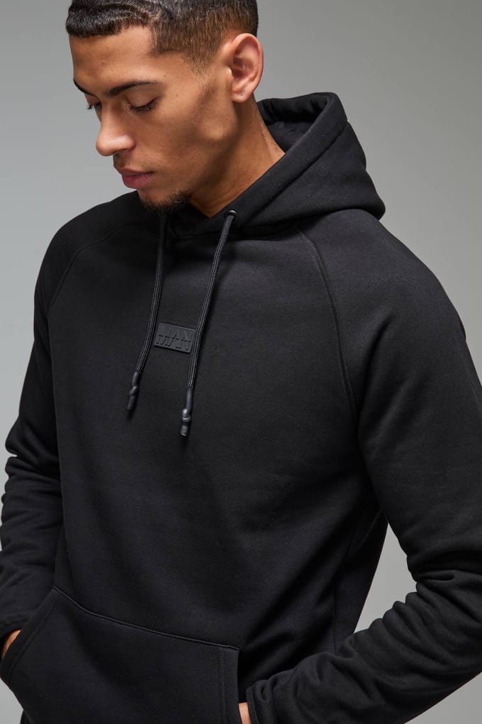 Men's Active Regular Fit Badge Hoodie | Black | Size Medium