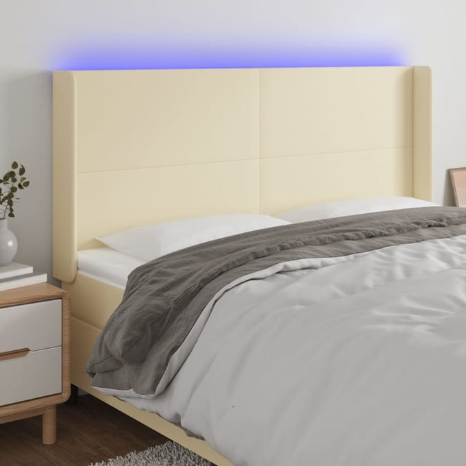 vidaXL Hoofdbord LED 183x16x118/128 cm kunstleer crèmekleurig